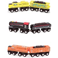 Battat BT2638Z Locomotora y Coches de Carga – Juego clásico de Tren de Juguete de Madera con Locomotora y Coches para…
